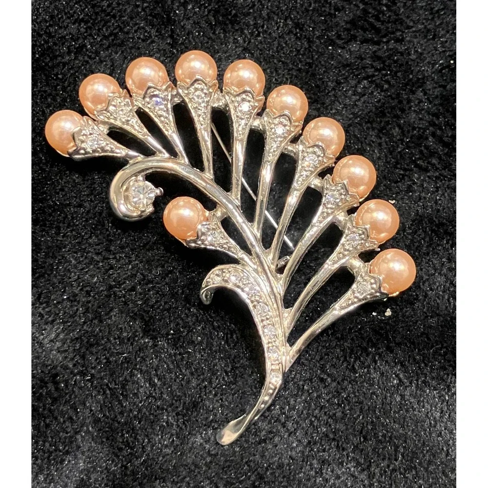 Floral Brooch Bundle Women Multicolor Rhinestone Pearl Enamel Lot of 4
